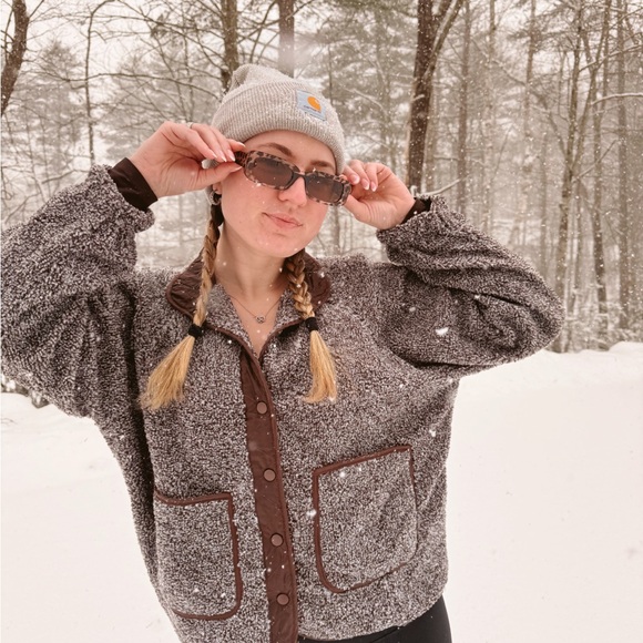 Cozy Sherpa Button-Up Jacket in Brown - Picture 2 of 2
